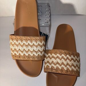 Universal Tan and Cream Woven Slide Sandals